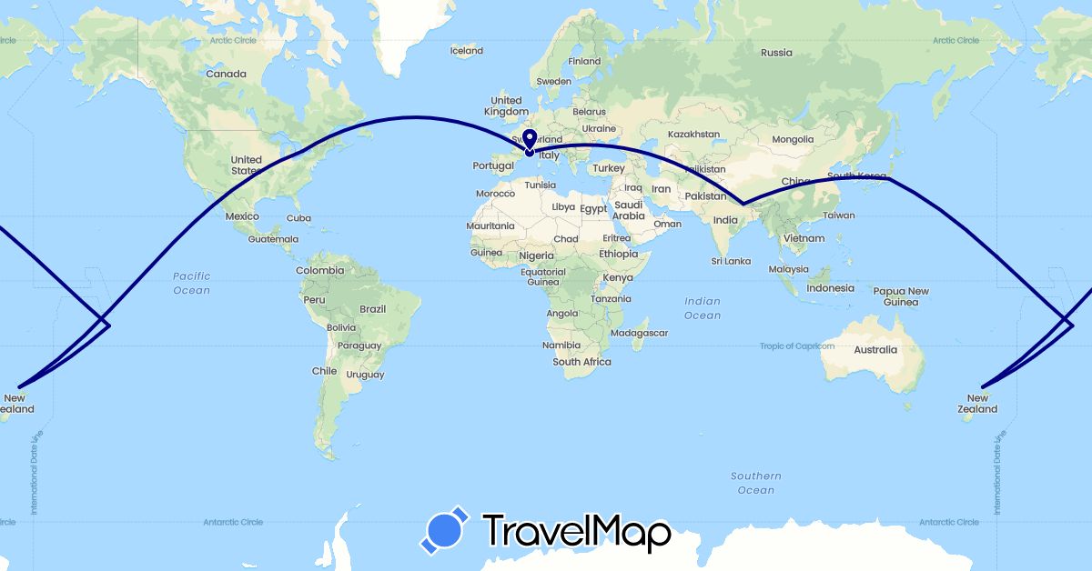 TravelMap itinerary: driving in Canada, France, Japan, Nepal, New Zealand (Asia, Europe, North America, Oceania)